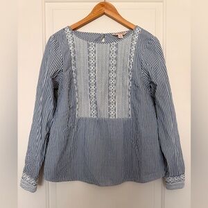 Brooks Brothers Blue White Stripe Embroidered Blouse LS Top Preppy Classic 8
